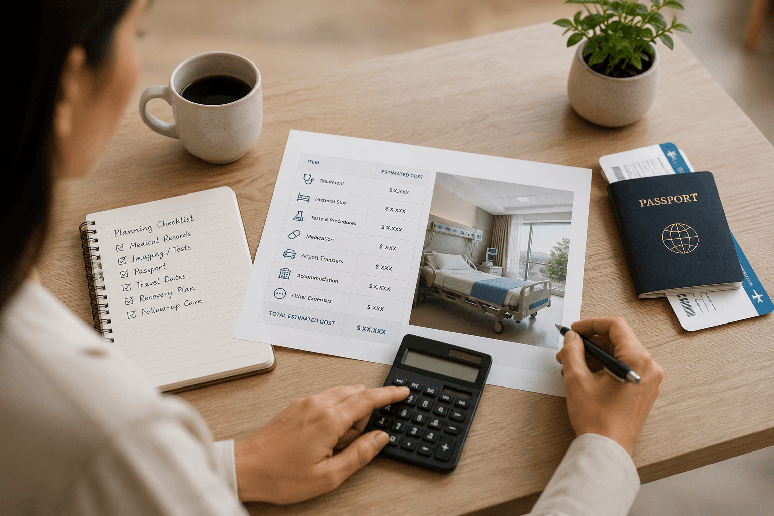 Abstract illustration of budgeting and planning for treatment travel