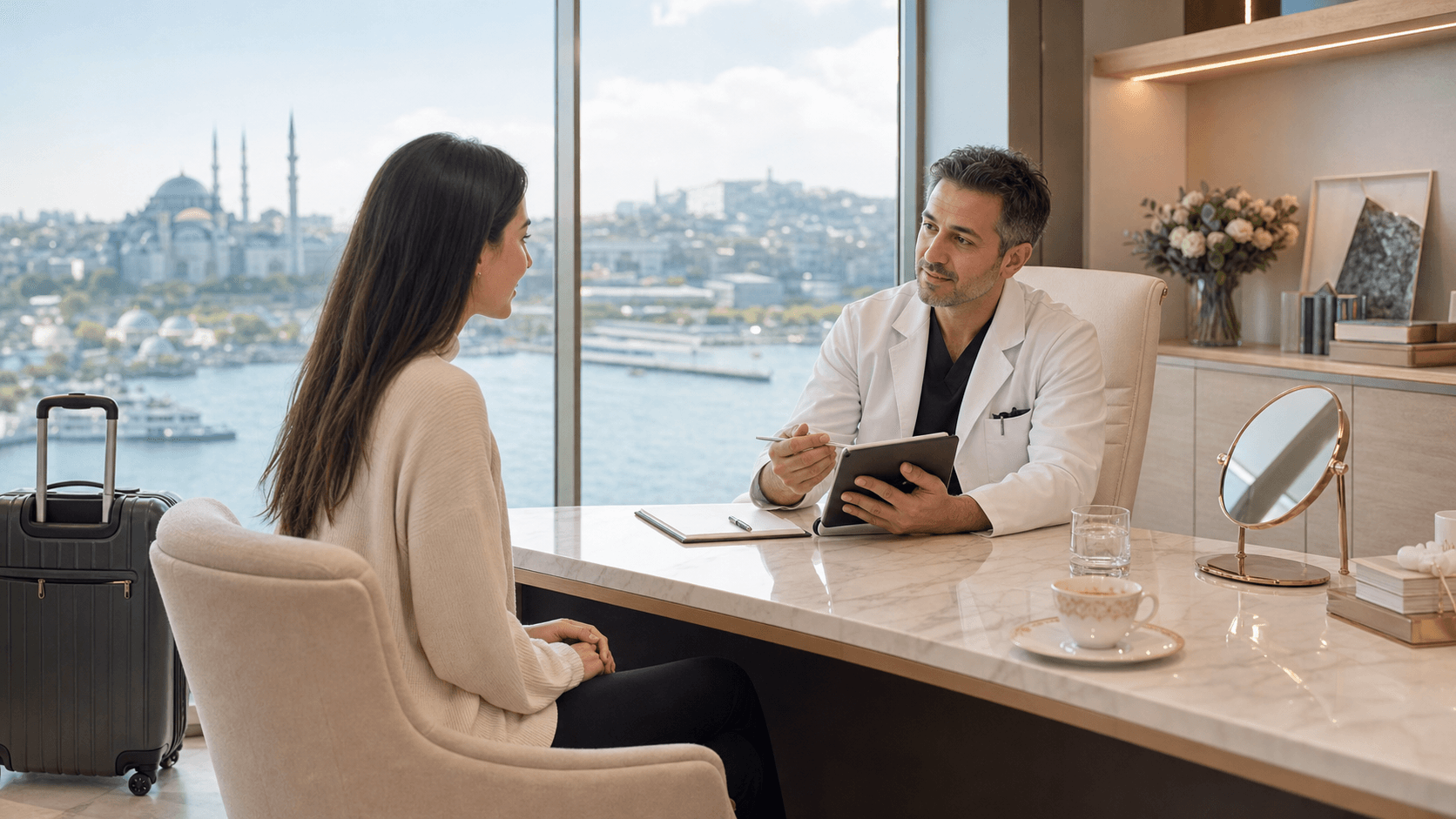 Elegant consultation scene for rhinoplasty planning in Turkey