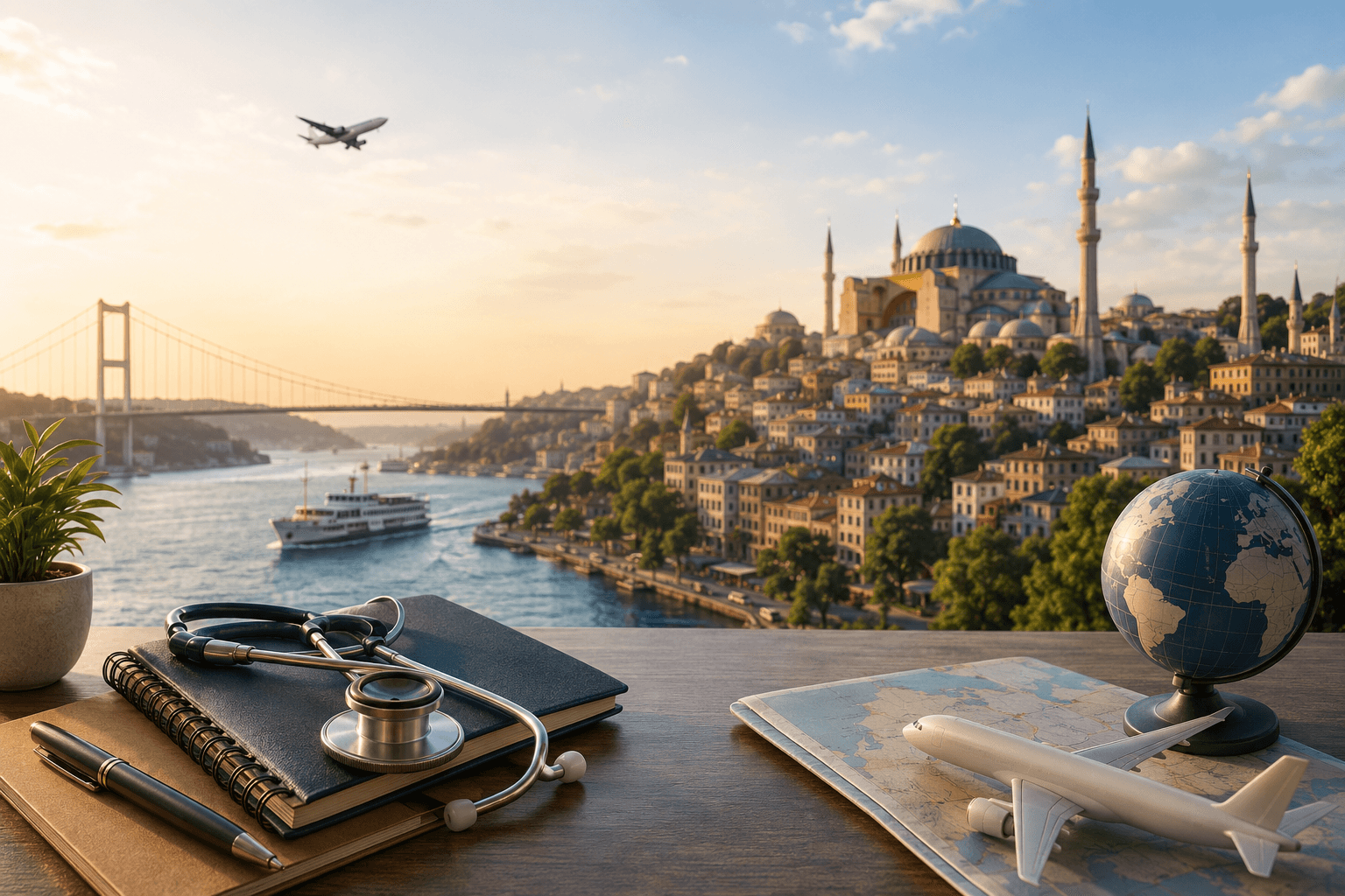 Abstract illustration representing international medical travel planning in Turkey